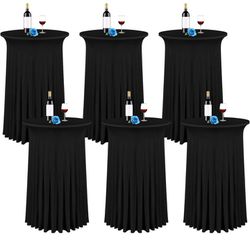 6 Packs 32"x 43" Round Cocktail Table Skirt,Spandex Stretch Cocktail Tablecloth with Wavy Drapes, Spandex Fitted High Top Table for Bar Party Banquet 