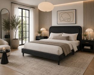 Queen bed Corduroy Upholstered Platform Bed Frame with Vertical Channel Tufted Wingback Headboard, 8" Under Bed Storage, Wooden Slats & Metal Frame Su