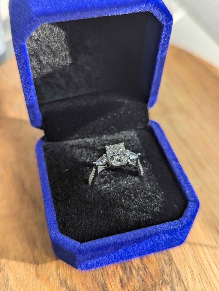 Women's Size 6 Bohemian Royal Princess Cut Moissanite 2 carat Sterling silver Engagement Ring