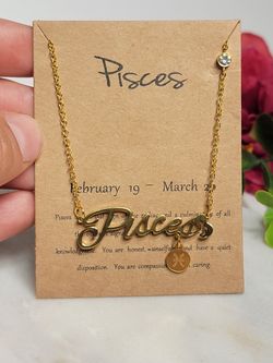 12 Constellation Zodiac Old English Letter Sign Pendant Necklace Astrology, Pisces