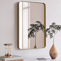 Gold Wall Mirror, 24x36 Inch Metal Frame