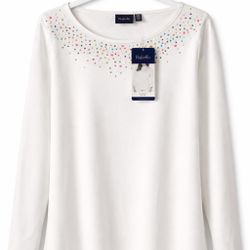 Rafaella White Embellished Knit Long Sleeve Top – Women’s XXL (NWT) 
