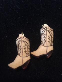 Tiny wooden cowboy boot earrings