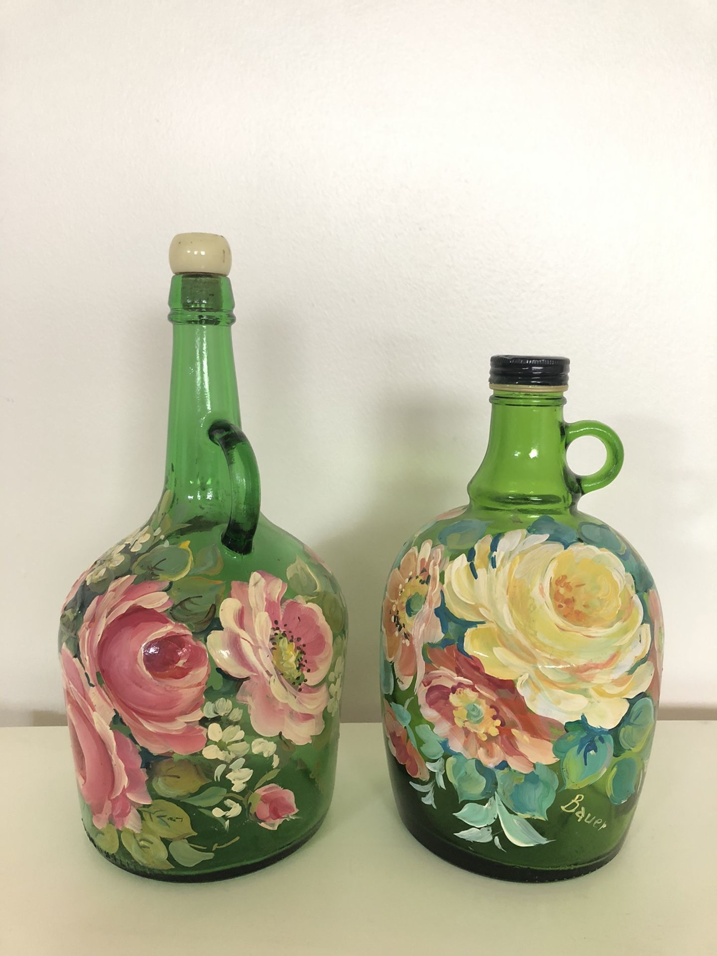 hand painted green glass jars home decor
