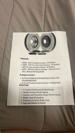 Rotors and brakes Chevy traverse