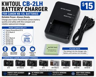 KWTOUL CB-2LH NB-13L Battery Charger for Canon PowerShot G7 X, G9 X, SX620 & SX720 Cameras