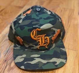 Chrome Hearts Style Camo Trucker Hat – Green Camo with Orange Embroidery