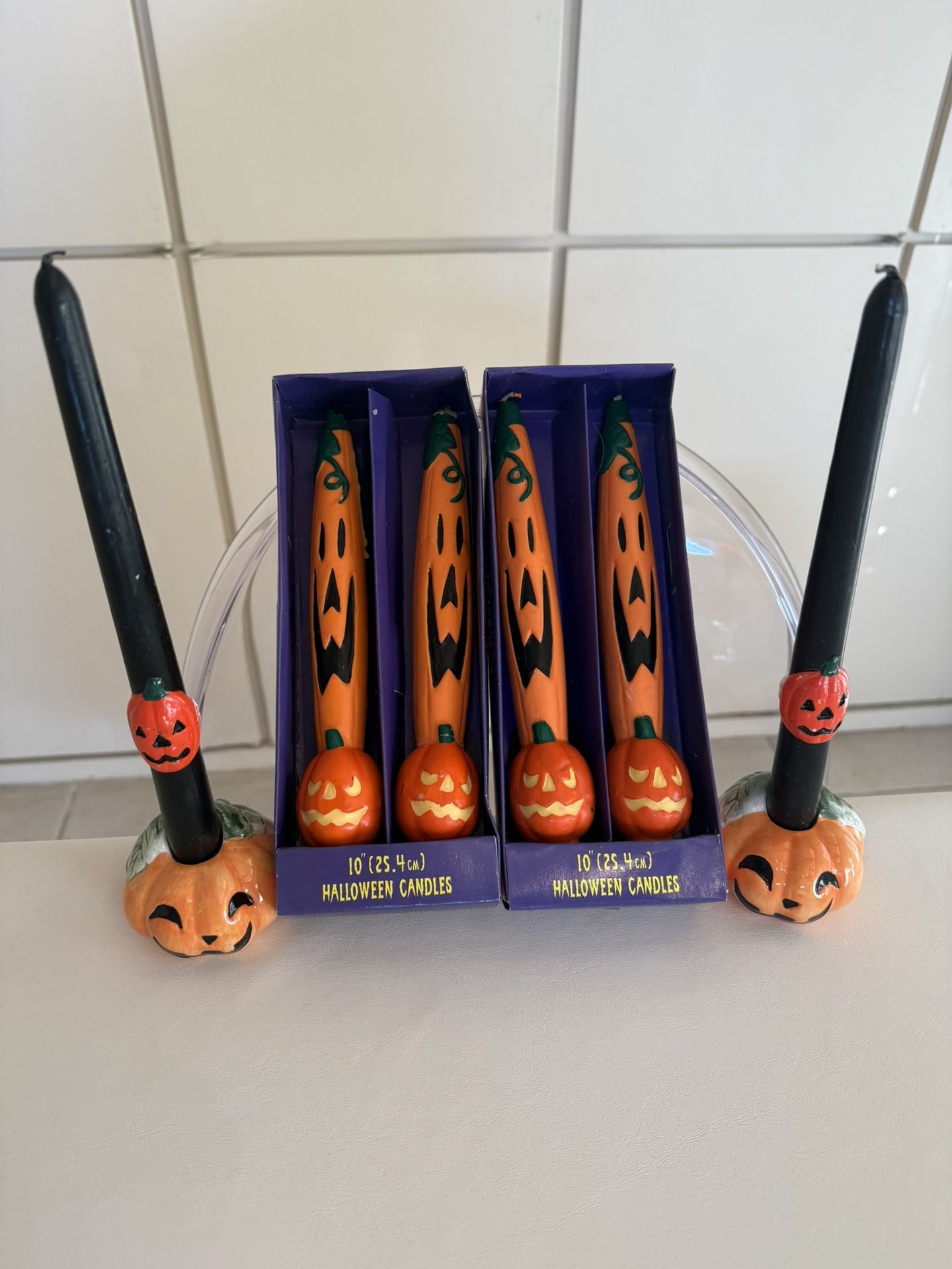 2 Halloween Candle Holders & 6 Halloween Candles