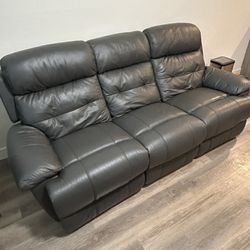 Grey Leather Recliner Couch