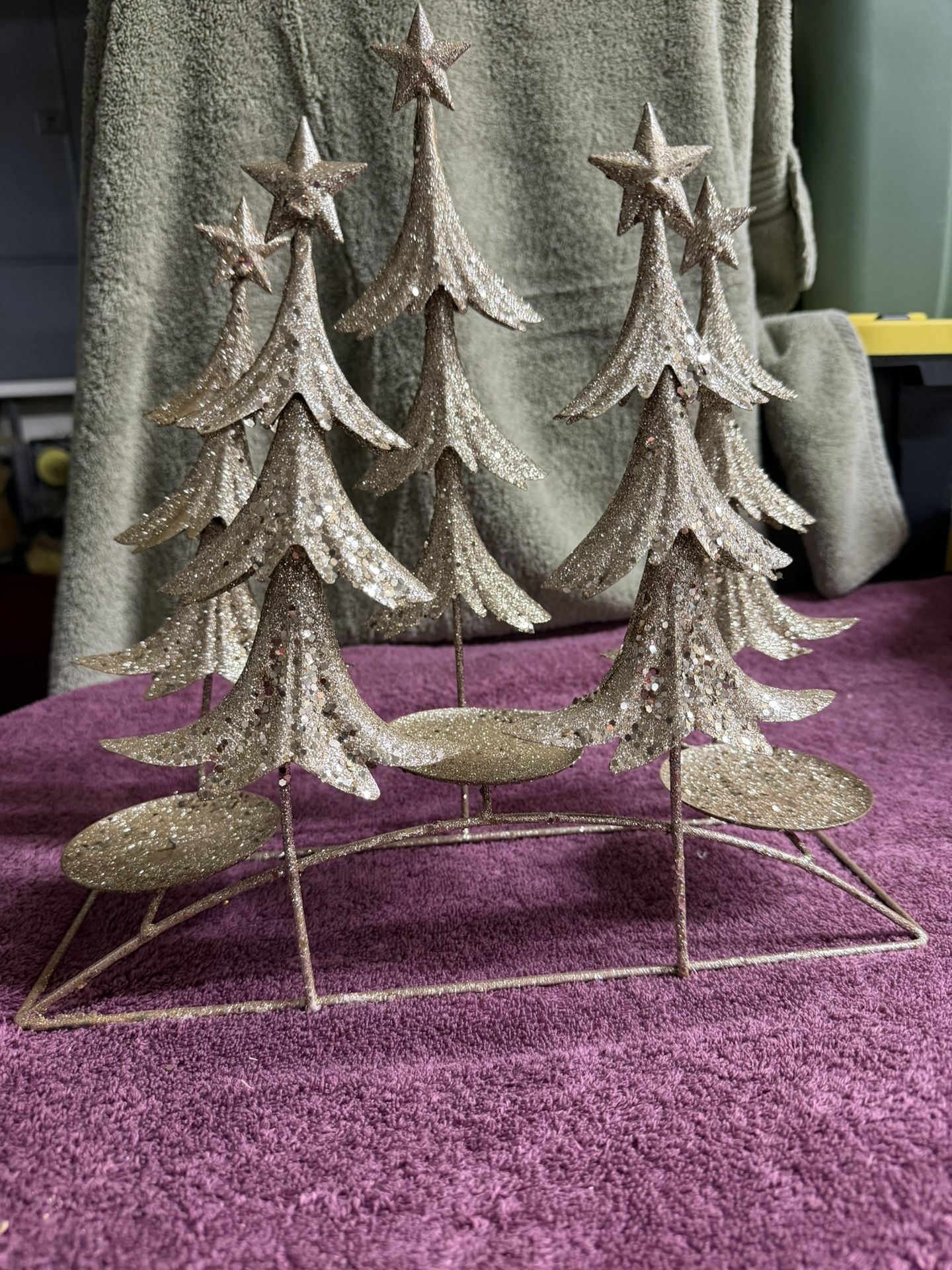 Gold Glitter Wire Christmas Tabletop Tree Pillar Candle Holder Centerpiece