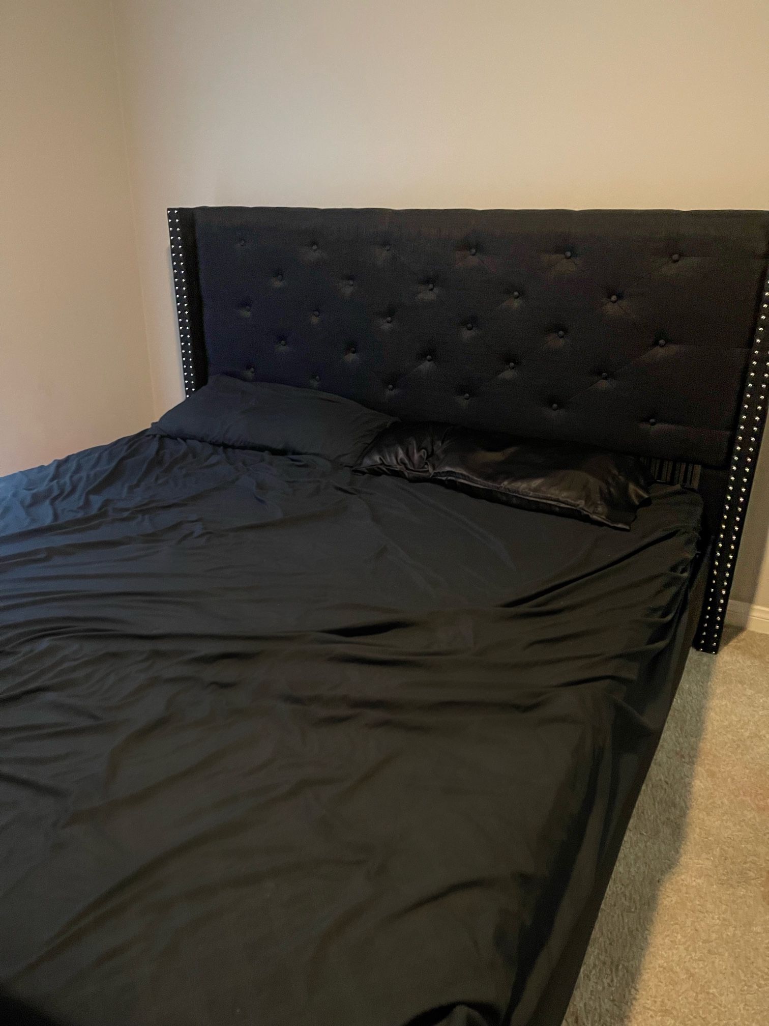 $75 BLACK TUFTED KING BED FRAME MUST GO ASAP