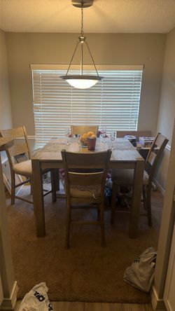 $115 Gray-Wash Dining Table Set with 6 Chairs