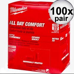 New Milwaukee Ear Plugs 100 Pair (Individually Sealed Pairs)