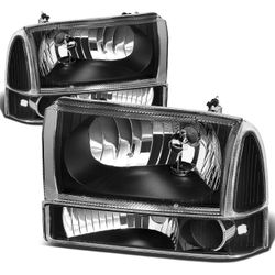 1999-2004 Ford Super Duty / 2000-2004 Excursion Black Clear Headlight & Bumper Lamp Set