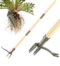 Stand Up Weed Puller Tool with Bamboo Long Handle for Garden