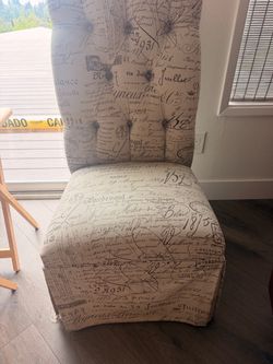 Two Tufted Slipper Chair French Script Fabric