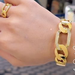 Bracelet Set And Ring Plated Gold 