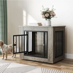 Gray Wood Dog Kennel/ End Table Furniture// Used Once 