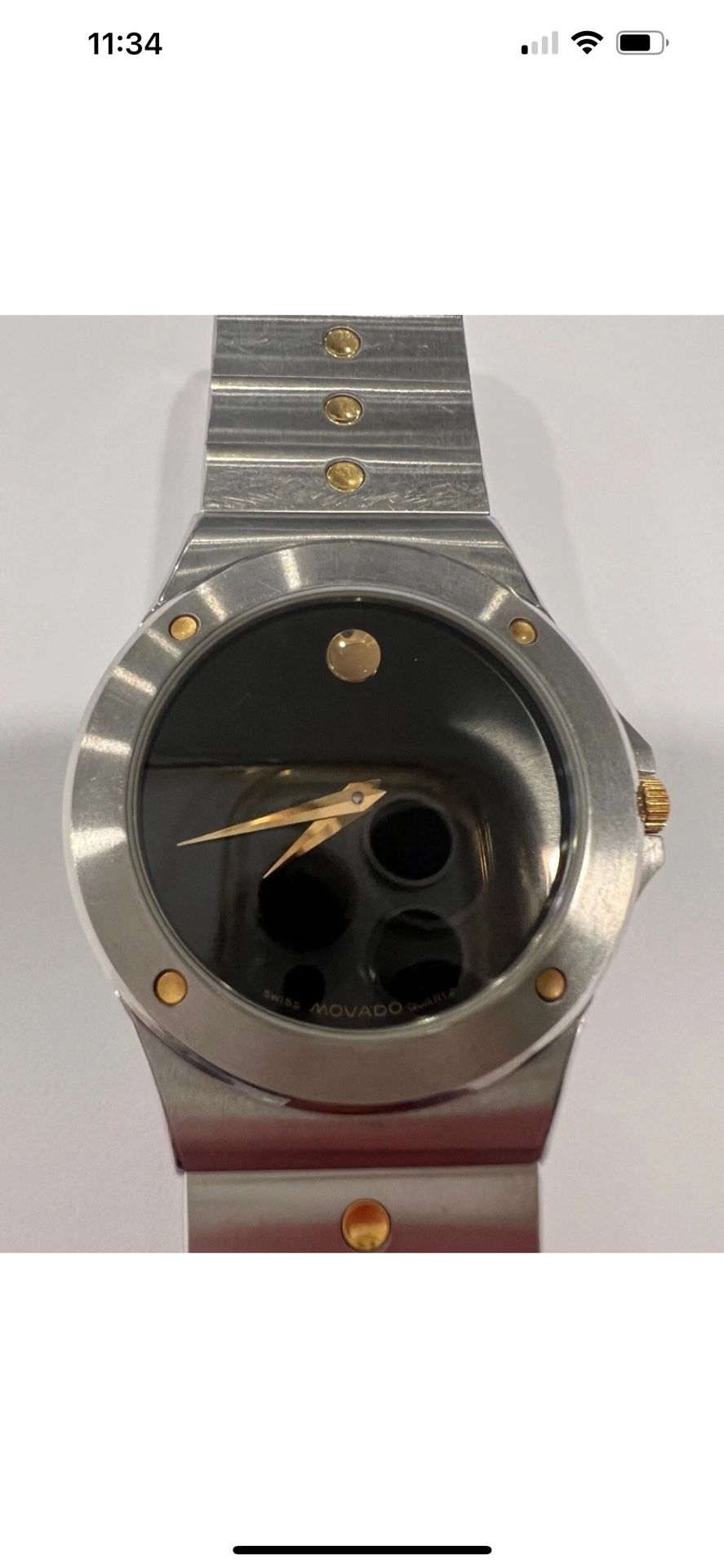 🌻🌻Super Luxury Gold-Silver MOVADO Museum Ladies Watch Black Face SWISS🌻🌻