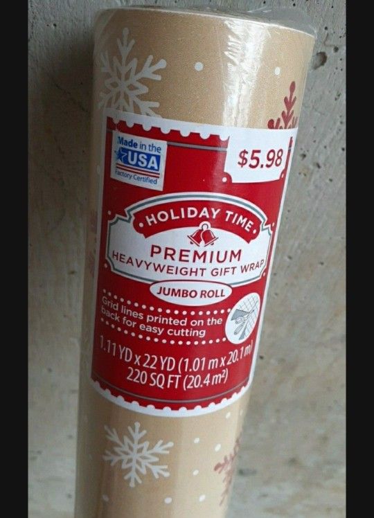 NEW
PREMIUM HEAVYWEIGHT GIFT WRAP 
JUMBO ROLL
220 SQ FT 
1.11 YD X 22 YD 
1.01 M X 20.1 M 