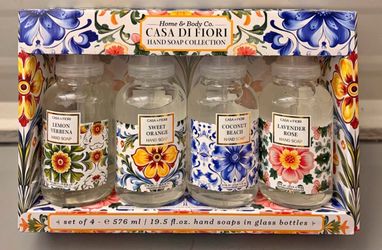 NIB Casa Di Fiori Luxury Hand Soap Collection - 4 Pack Glass Bottles