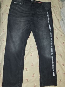 Ecko Unltd Jeans Mens size 40 waist Black Athletic Fit Stretch Side Stripe Logo Straight $40