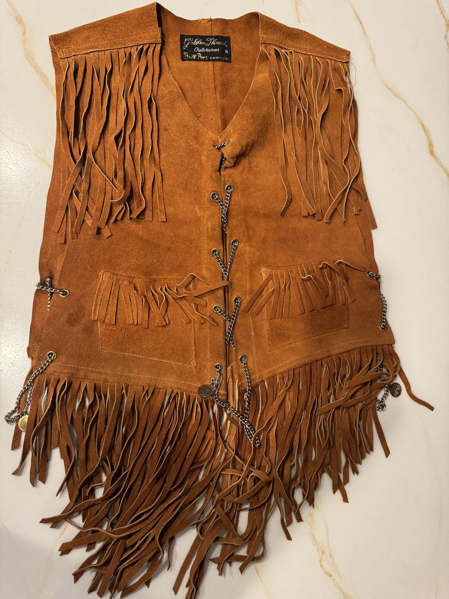Golden threads Outerwear Brill Bros Milwaukee Westen Suede Vest Vintage 1970s Suede Vest Fringe Leather Size S 