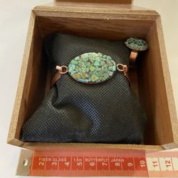 luxury copper set of bracelet and a ring jewelry with turquoise for Women 