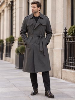 Vintage London Towne Double-Breasted Trench Coat Size 44 Long – Classic Belted