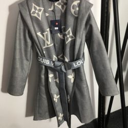 Gray Luxury Coat Print Hoodie Belted 
