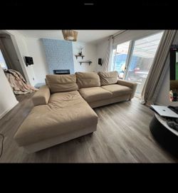 Pottery Barn Big Sur Leather Sectional – Nubuck Sand • Down Blend Cushions • $6,900 Retail