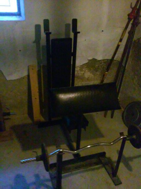Custom made and welded heavy steel preacher curl and press station weight lifting equipment