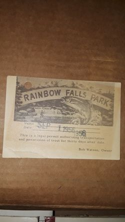 1956 Rainbow falls park permit