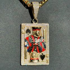 Jewelry 14k solid yellow gold pendant king of spades white CZ Stone 10CTW charm