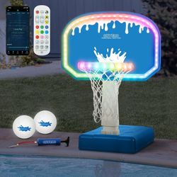 LED Pool Basketball Game Set, Light Up Swimming Pool Basketball Hoop with 2 LED Water Balls, App & Remote Control, Music & Mic Sync for Inground Pool,