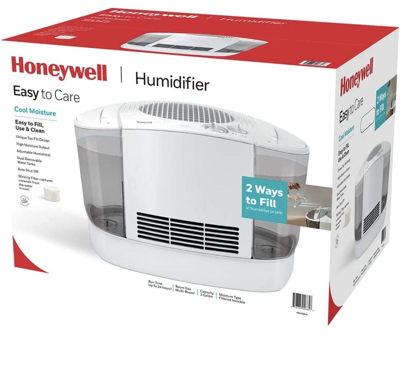 PUR Honeywell HEV685W Top Fill Console Humidifier, Large, White