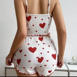 White And Red Print Rose   Sleep Wear