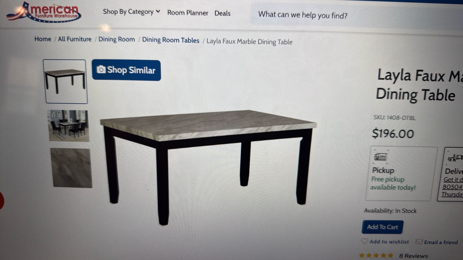 Pickup Only- Faux Marble Dining Table Black Legs