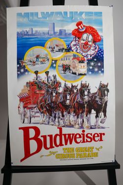 Vintage 1988 Budweiser Poster The Great Circus Parade Milwaukee Clydesdales 20x30