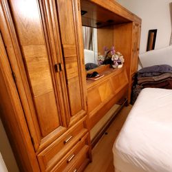VINTAGE Pier Wall Bedroom Set Big Mirrors lights on top SUPER HEAVY SOLID WOOD