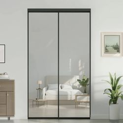 48"x80" Black Steel Framed Sliding Full Mirror Closet Doors With Installation Hardware Kit