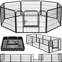 Dog Playpen Outdoor, 8 Panels Heavy Duty Metal Dog Pen, Pet Fence for Large/Medium/Small Dogs, with Doors Foldable Metal Dog playpen 24x31