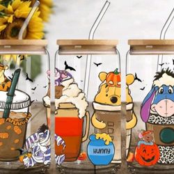 Halloween Winnie Pooh glass cups with glass straw 