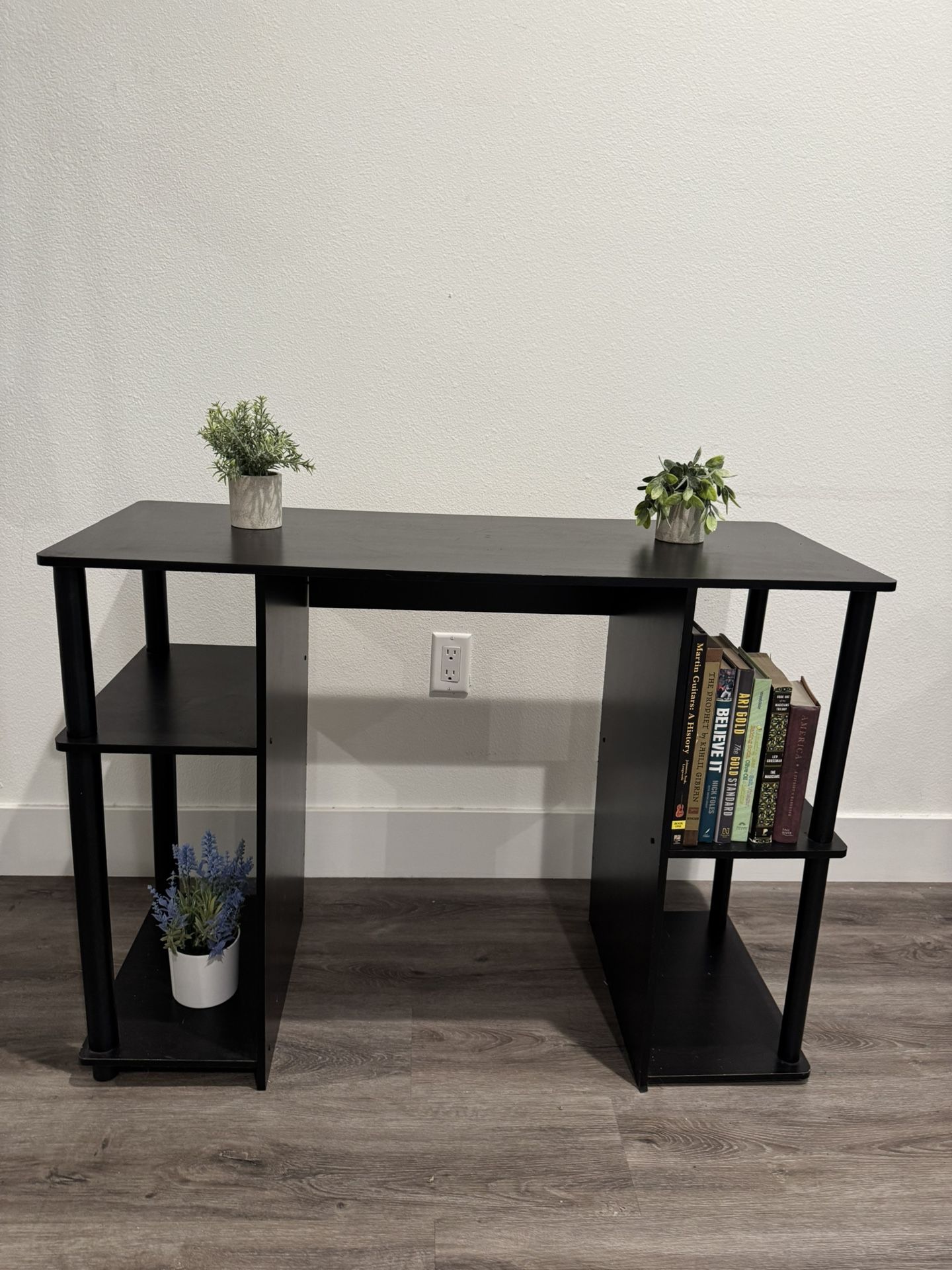 Modern Black Computer Desk With Shelves
