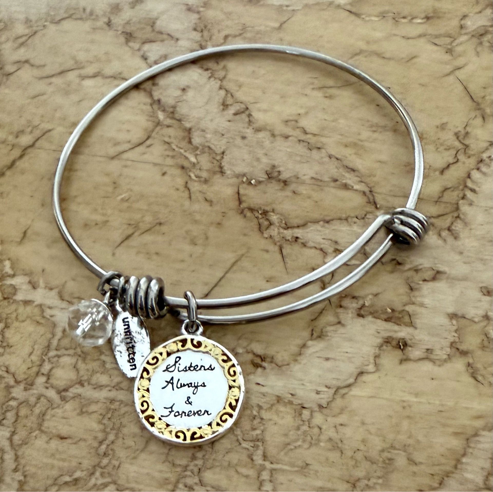 Like new Unwritten “Sisters Always & Forever” bangle bracelet