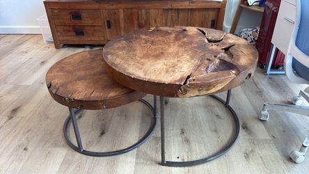 Solid Teak Wood Round Nesting Coffee Table - set of 2