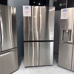 Bespoke 29 cu. ft. Standard Depth 4-Door Flex French Door Refrigerator in Stainless Steel with Beverage Center