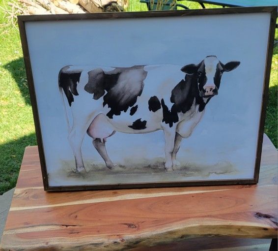 Cow Picture with Wood Frame