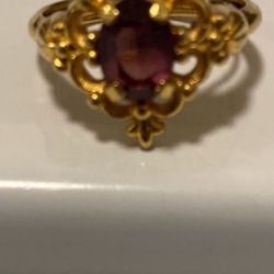 Costume Gold With Amethyst Ring Size 6.5