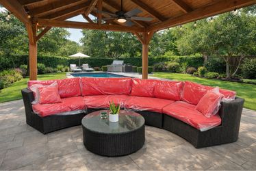 Outdoor Wicker Curved Sectional Sofa Set with Coffee Table